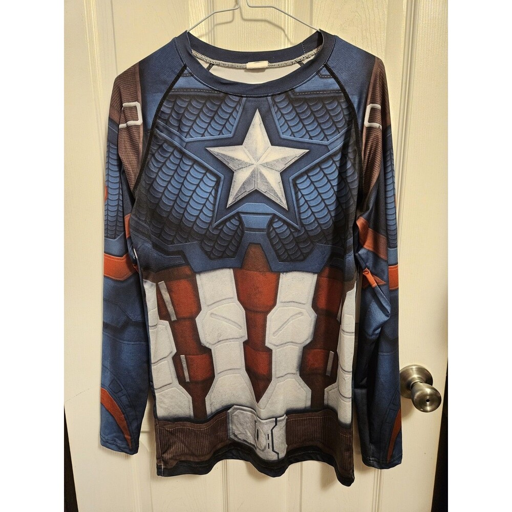Marvel Captain America Costume Shirt Adult Medium Long Sleeve Graphic Superhero